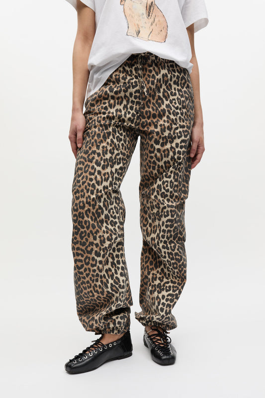 GANNI Quality | Leopard Washed Cotton Canvas Drawstring Pants