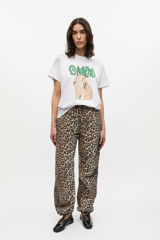GANNI Quality | Leopard Washed Cotton Canvas Drawstring Pants
