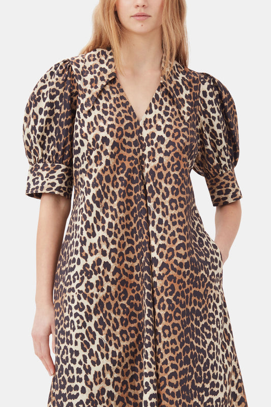 GANNI New | Leopard Cotton Poplin V-neck Maxi Dress